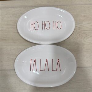 Rae Dunn HO HO HO & FA LA LA Oval Plates